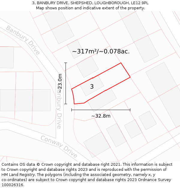 3, BANBURY DRIVE, SHEPSHED, LOUGHBOROUGH, LE12 9PL: Plot and title map