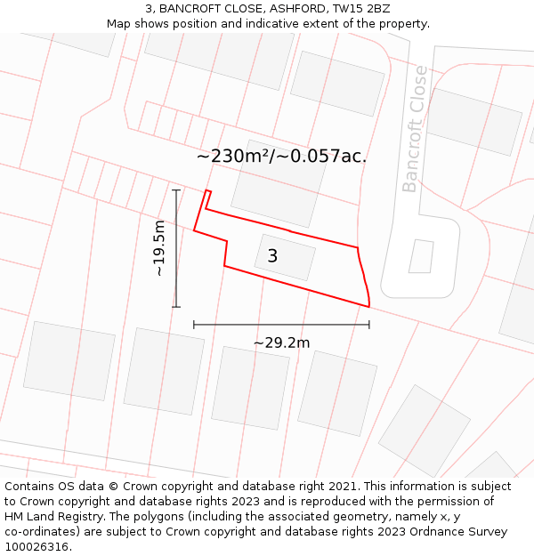 3, BANCROFT CLOSE, ASHFORD, TW15 2BZ: Plot and title map