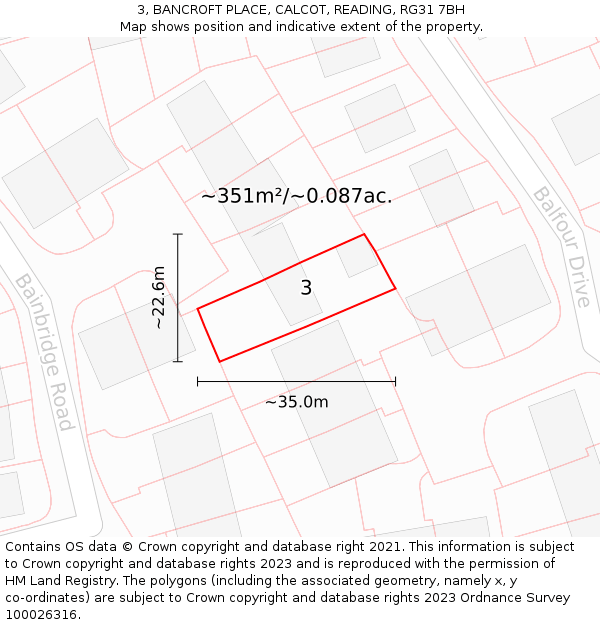 3, BANCROFT PLACE, CALCOT, READING, RG31 7BH: Plot and title map