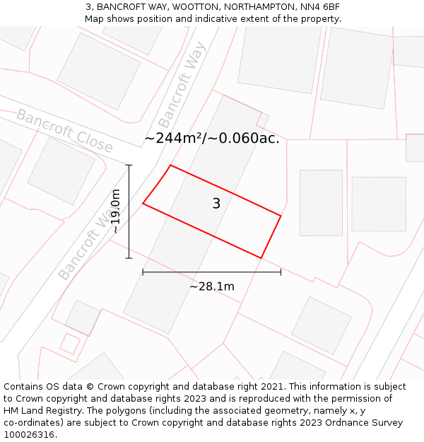 3, BANCROFT WAY, WOOTTON, NORTHAMPTON, NN4 6BF: Plot and title map