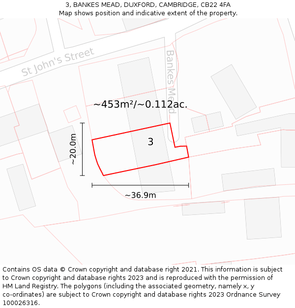 3, BANKES MEAD, DUXFORD, CAMBRIDGE, CB22 4FA: Plot and title map