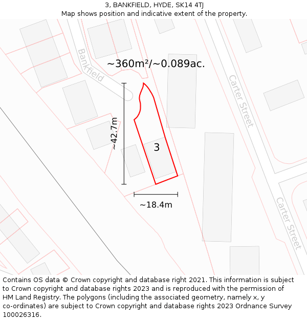 3, BANKFIELD, HYDE, SK14 4TJ: Plot and title map
