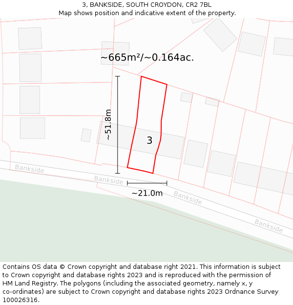 3, BANKSIDE, SOUTH CROYDON, CR2 7BL: Plot and title map