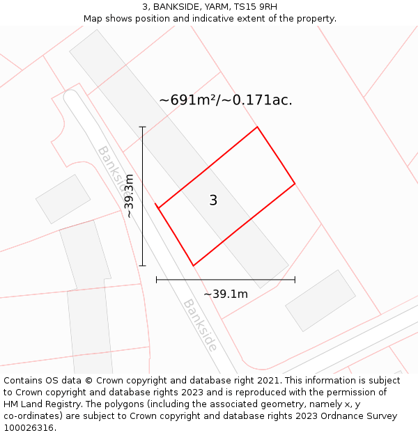 3, BANKSIDE, YARM, TS15 9RH: Plot and title map