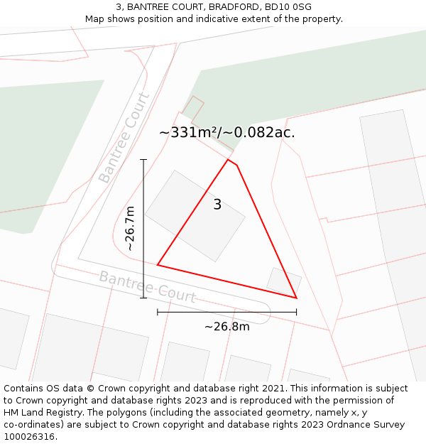 3, BANTREE COURT, BRADFORD, BD10 0SG: Plot and title map