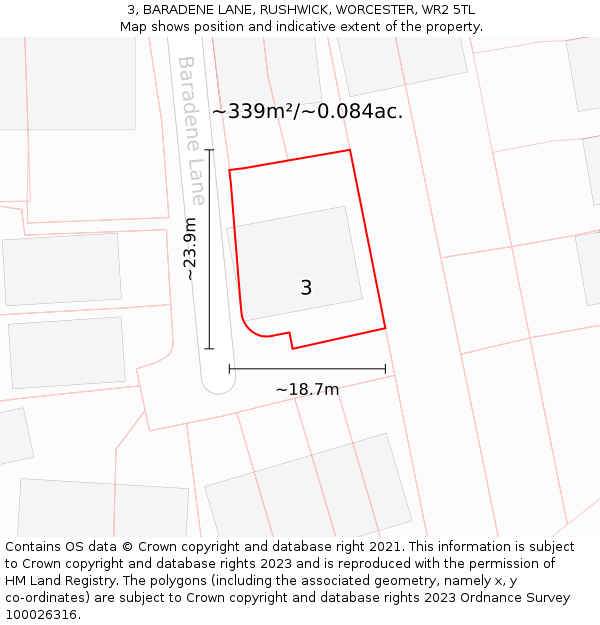 3, BARADENE LANE, RUSHWICK, WORCESTER, WR2 5TL: Plot and title map