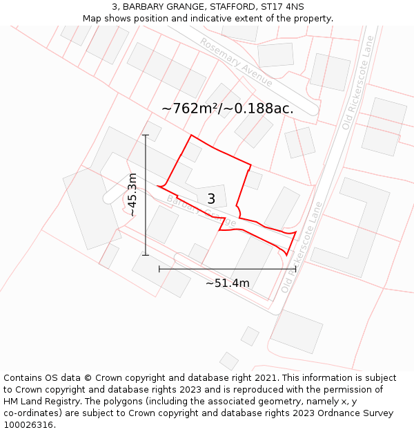 3, BARBARY GRANGE, STAFFORD, ST17 4NS: Plot and title map