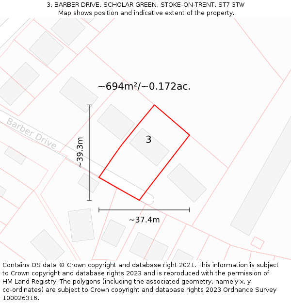 3, BARBER DRIVE, SCHOLAR GREEN, STOKE-ON-TRENT, ST7 3TW: Plot and title map