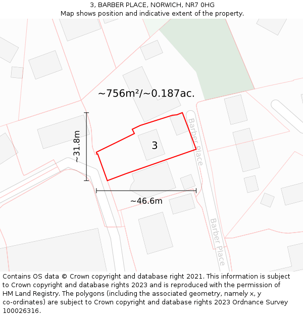 3, BARBER PLACE, NORWICH, NR7 0HG: Plot and title map