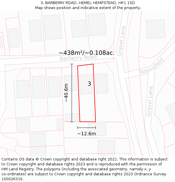 3, BARBERRY ROAD, HEMEL HEMPSTEAD, HP1 1SD: Plot and title map
