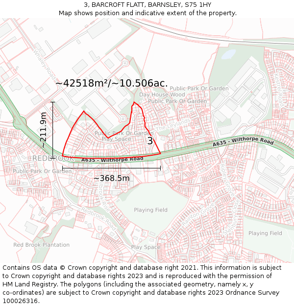 3, BARCROFT FLATT, BARNSLEY, S75 1HY: Plot and title map
