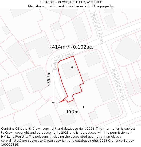 3, BARDELL CLOSE, LICHFIELD, WS13 8EE: Plot and title map