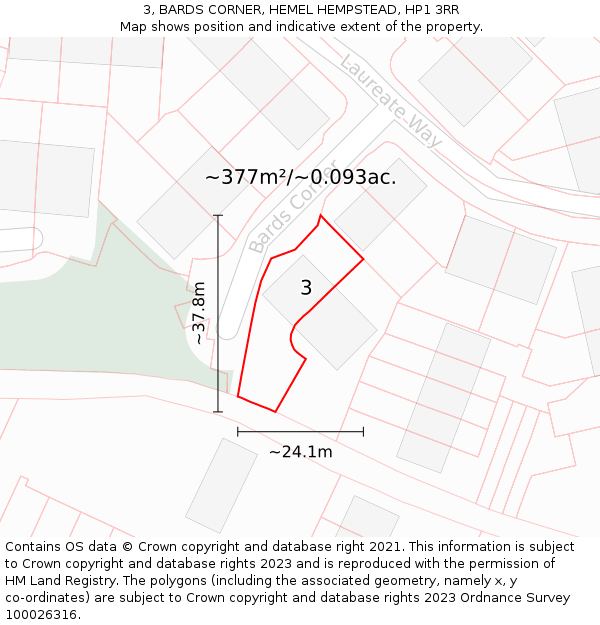 3, BARDS CORNER, HEMEL HEMPSTEAD, HP1 3RR: Plot and title map