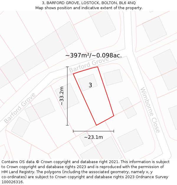 3, BARFORD GROVE, LOSTOCK, BOLTON, BL6 4NQ: Plot and title map
