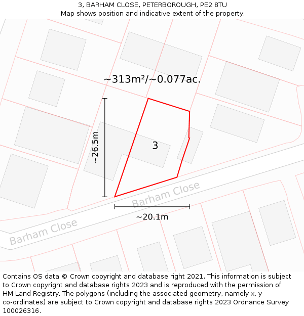 3, BARHAM CLOSE, PETERBOROUGH, PE2 8TU: Plot and title map