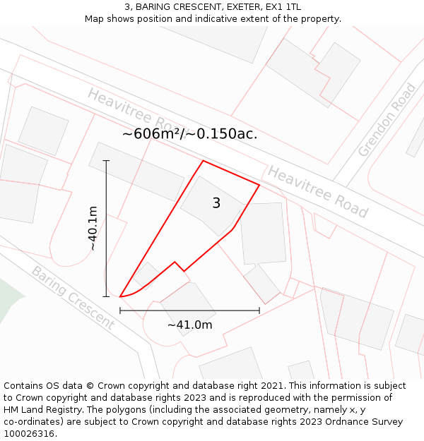 3, BARING CRESCENT, EXETER, EX1 1TL: Plot and title map
