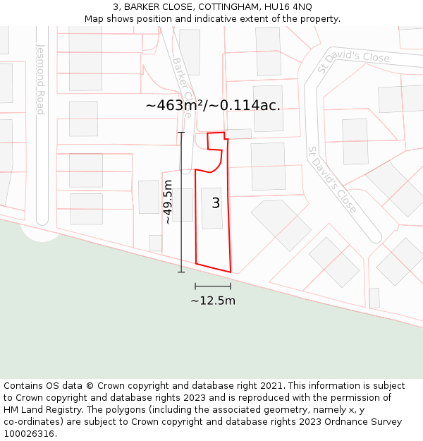 3, BARKER CLOSE, COTTINGHAM, HU16 4NQ: Plot and title map