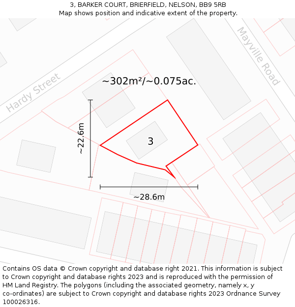 3, BARKER COURT, BRIERFIELD, NELSON, BB9 5RB: Plot and title map
