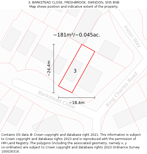 3, BARKSTEAD CLOSE, FRESHBROOK, SWINDON, SN5 8NB: Plot and title map
