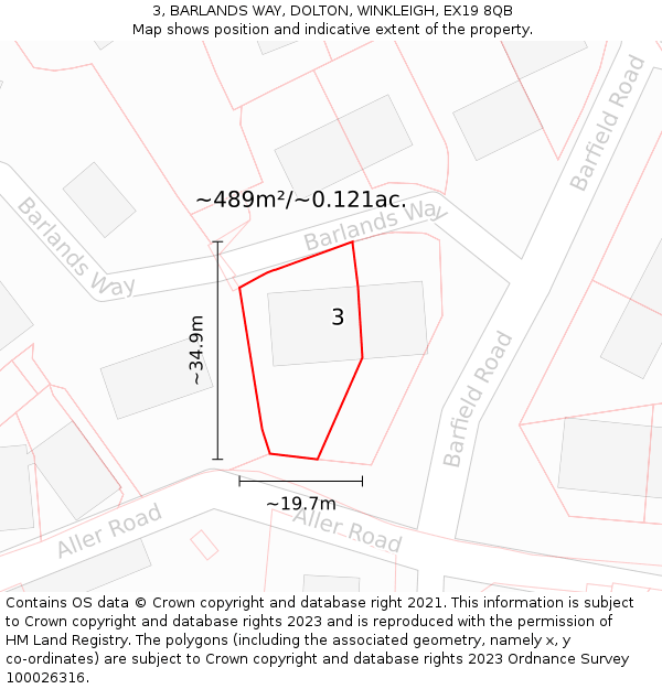 3, BARLANDS WAY, DOLTON, WINKLEIGH, EX19 8QB: Plot and title map