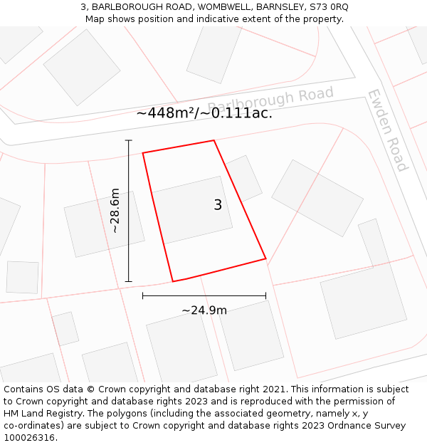 3, BARLBOROUGH ROAD, WOMBWELL, BARNSLEY, S73 0RQ: Plot and title map