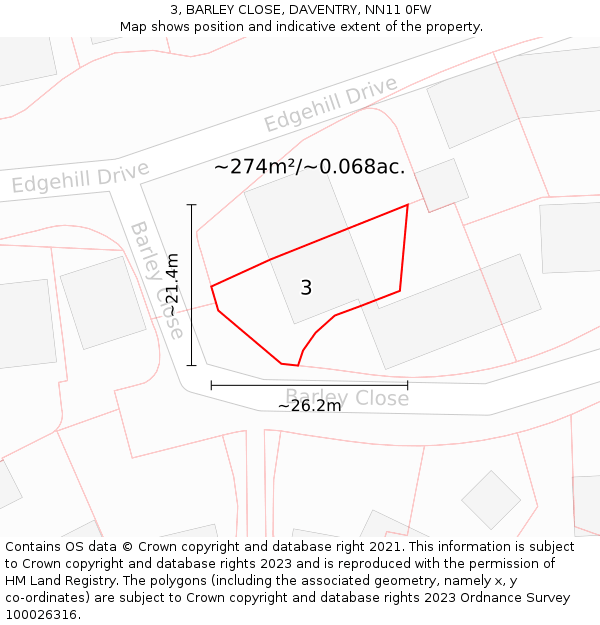3, BARLEY CLOSE, DAVENTRY, NN11 0FW: Plot and title map