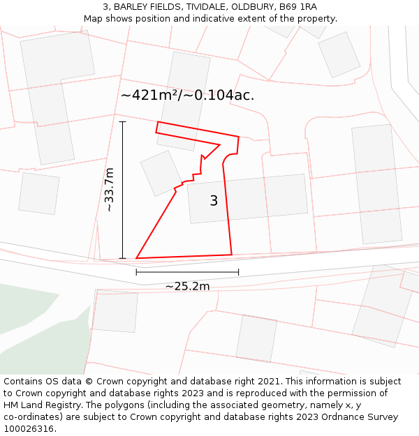 3, BARLEY FIELDS, TIVIDALE, OLDBURY, B69 1RA: Plot and title map