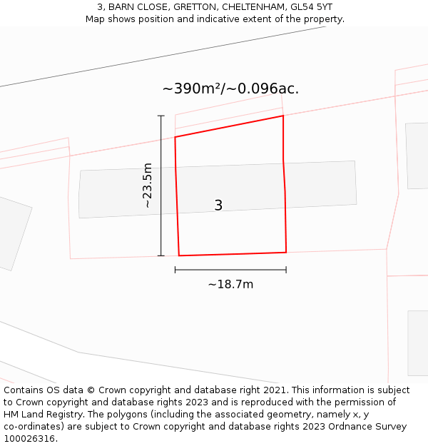 3, BARN CLOSE, GRETTON, CHELTENHAM, GL54 5YT: Plot and title map