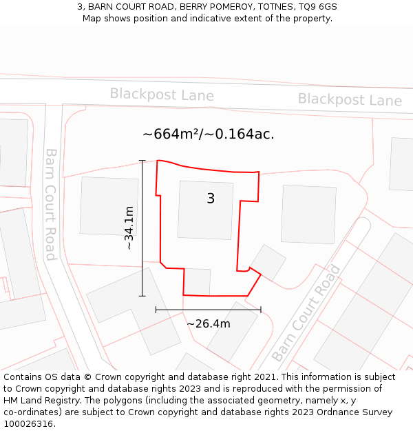3, BARN COURT ROAD, BERRY POMEROY, TOTNES, TQ9 6GS: Plot and title map