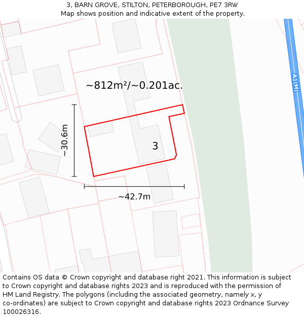 3, BARN GROVE, STILTON, PETERBOROUGH, PE7 3RW: Plot and title map