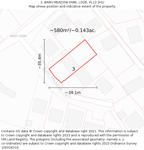 3, BARN MEADOW PARK, LOOE, PL13 2HU: Plot and title map