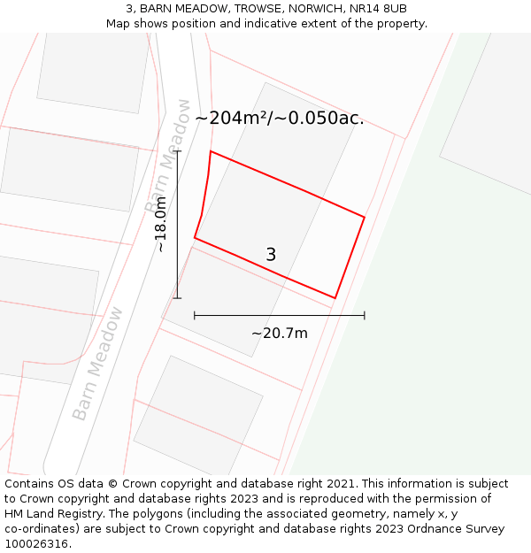 3, BARN MEADOW, TROWSE, NORWICH, NR14 8UB: Plot and title map