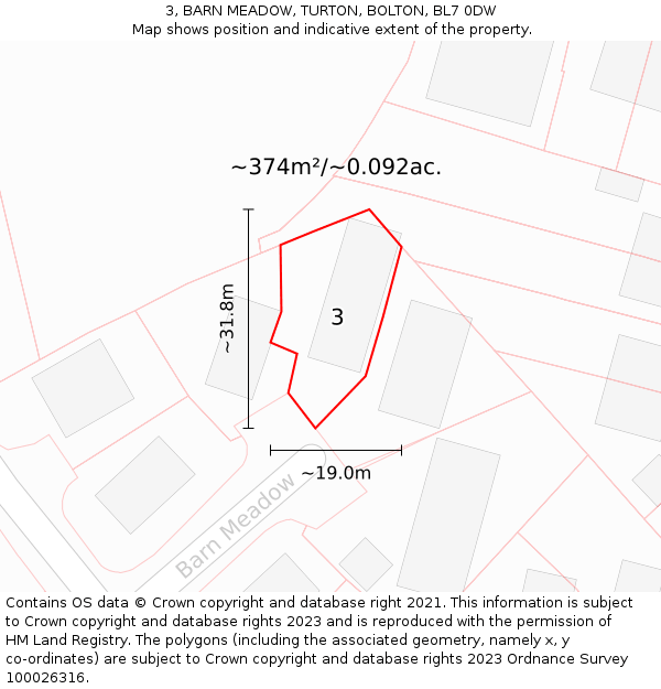 3, BARN MEADOW, TURTON, BOLTON, BL7 0DW: Plot and title map