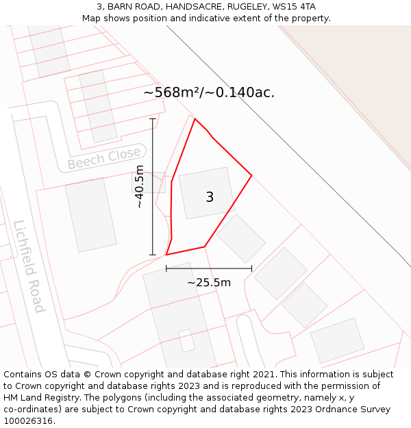 3, BARN ROAD, HANDSACRE, RUGELEY, WS15 4TA: Plot and title map