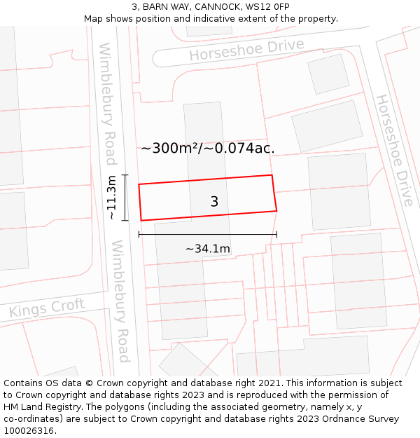 3, BARN WAY, CANNOCK, WS12 0FP: Plot and title map