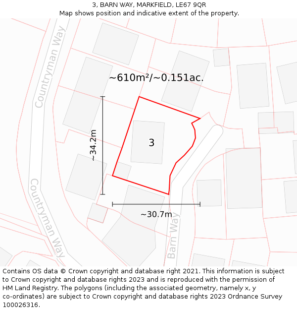 3, BARN WAY, MARKFIELD, LE67 9QR: Plot and title map