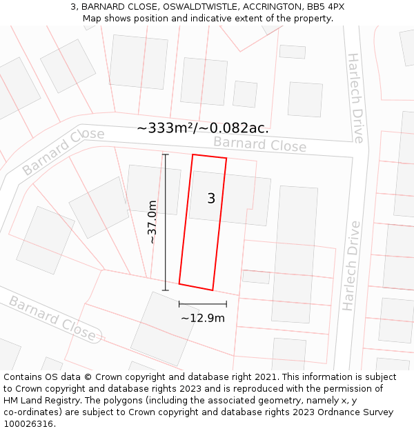 3, BARNARD CLOSE, OSWALDTWISTLE, ACCRINGTON, BB5 4PX: Plot and title map