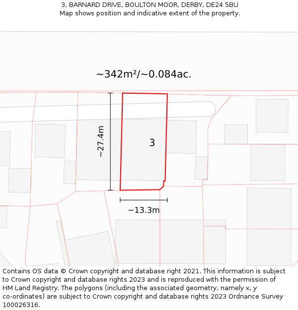 3, BARNARD DRIVE, BOULTON MOOR, DERBY, DE24 5BU: Plot and title map