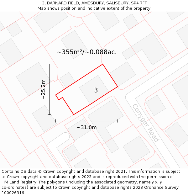 3, BARNARD FIELD, AMESBURY, SALISBURY, SP4 7FF: Plot and title map