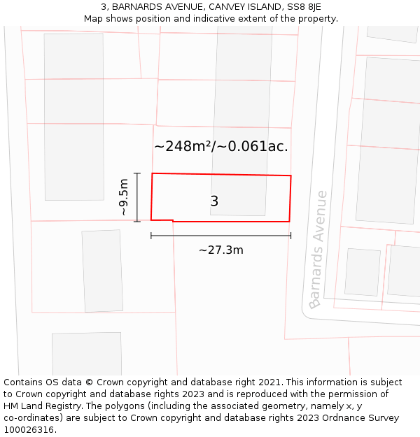 3, BARNARDS AVENUE, CANVEY ISLAND, SS8 8JE: Plot and title map