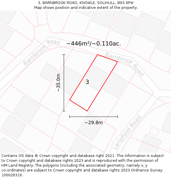3, BARNBROOK ROAD, KNOWLE, SOLIHULL, B93 9PW: Plot and title map