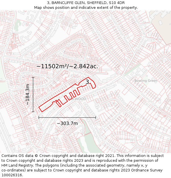 3, BARNCLIFFE GLEN, SHEFFIELD, S10 4DR: Plot and title map