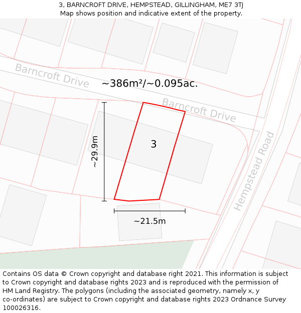 3, BARNCROFT DRIVE, HEMPSTEAD, GILLINGHAM, ME7 3TJ: Plot and title map