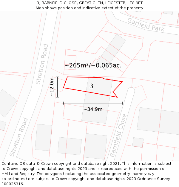 3, BARNFIELD CLOSE, GREAT GLEN, LEICESTER, LE8 9ET: Plot and title map