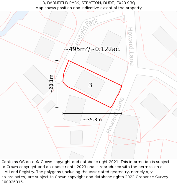 3, BARNFIELD PARK, STRATTON, BUDE, EX23 9BQ: Plot and title map