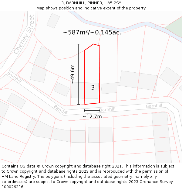 3, BARNHILL, PINNER, HA5 2SY: Plot and title map
