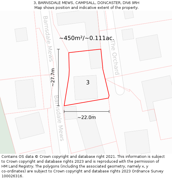 3, BARNSDALE MEWS, CAMPSALL, DONCASTER, DN6 9RH: Plot and title map