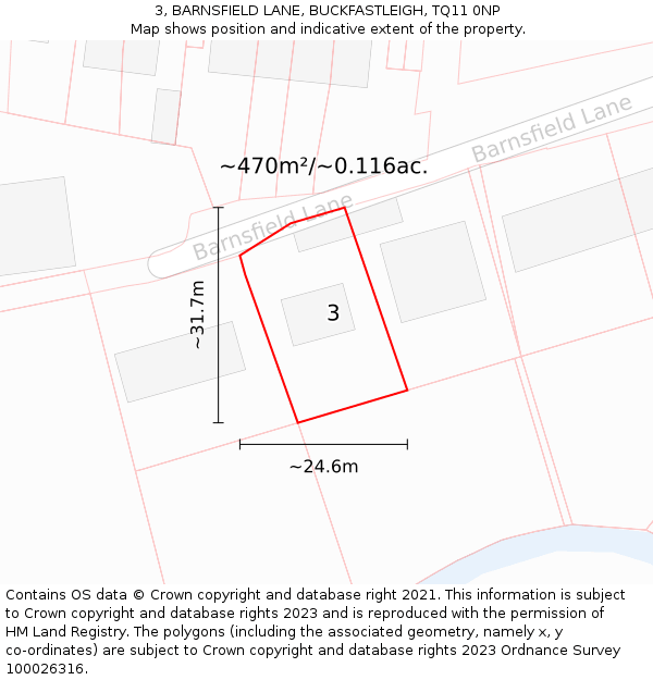 3, BARNSFIELD LANE, BUCKFASTLEIGH, TQ11 0NP: Plot and title map