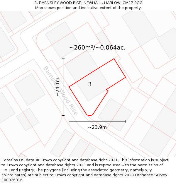 3, BARNSLEY WOOD RISE, NEWHALL, HARLOW, CM17 9GG: Plot and title map