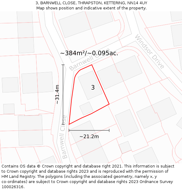 3, BARNWELL CLOSE, THRAPSTON, KETTERING, NN14 4UY: Plot and title map